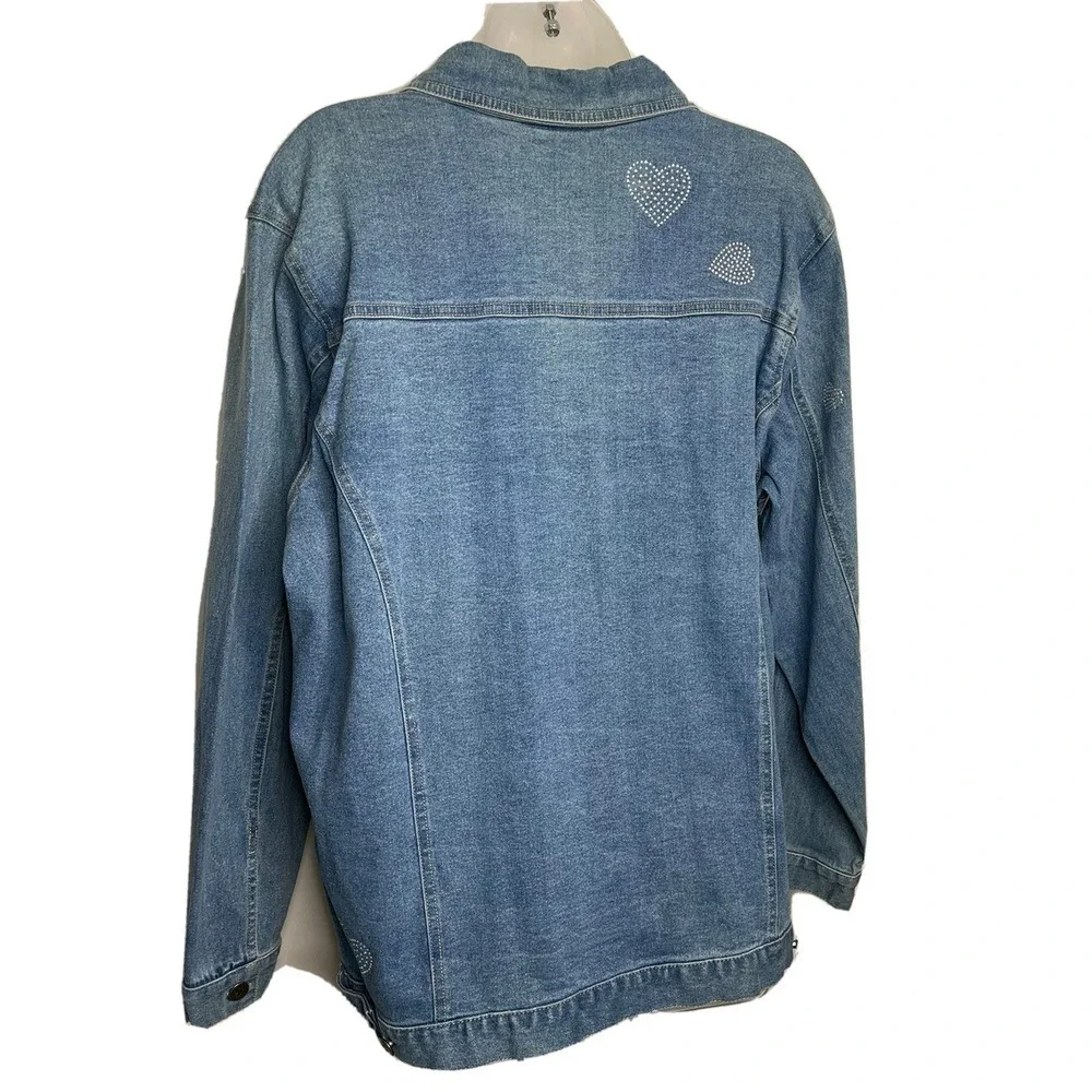 Vtg Quacker Factory Denim Jacket Hearts Medium Rhinestone Embellished Valentines